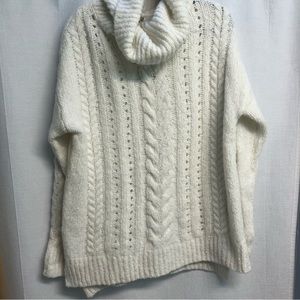 Smart wool Ladies moon ridge Chunky Cable knit Turtleneck Tunic Sweater L